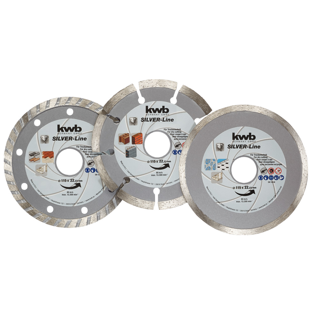 PACK 3 DISCO DIAMANTADO TURBO SEGMENTADO 115MM CORTE KWB 797080 - 1