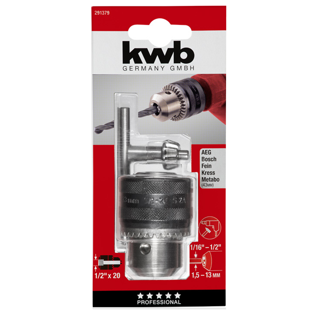 MANDRIL TALADRO KWB CHUCK 13 MM + LLAVE 291379 - 1