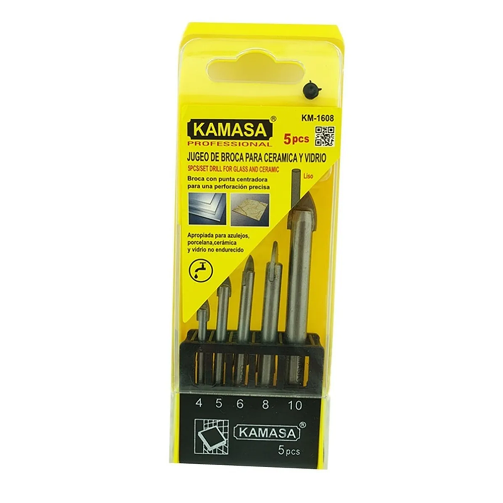 BROCA KAMASA JUEGO KIT SET CERÁMICA Y VIDRIO 5 PCS LISO KM1608 - 1