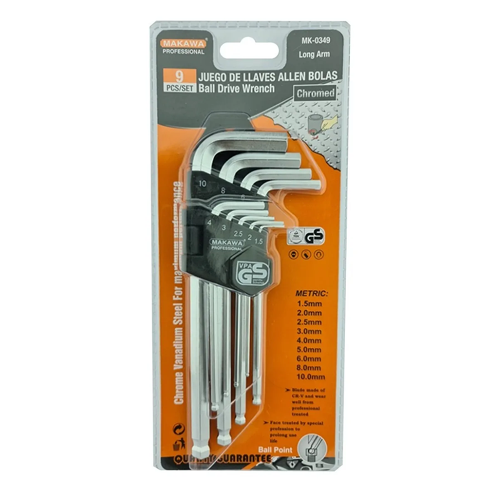 SET LLAVES MAKAWA MEDIANAS ALLEN HEXAGONAL MK0349 9 PIEZAS - 1