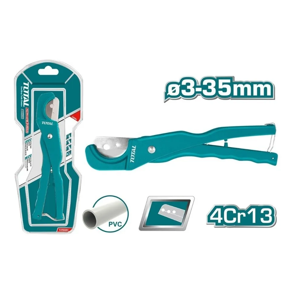 TIJERA CORTADOR TUBOS PVC PLASTICO PP PU PE 3-35MM TOTAL THT53351 - 2