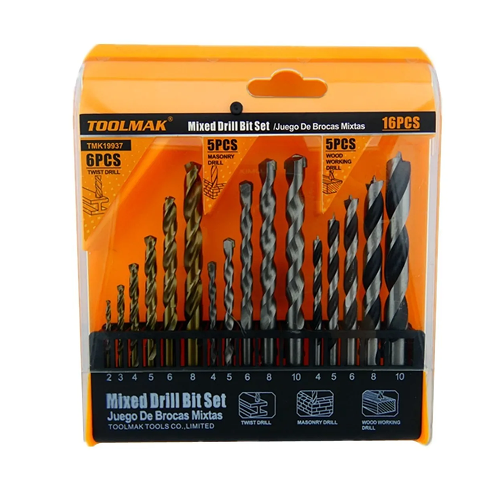 BROCA TOOLMAK JUEGO MADERA CEMENTO METAL 16 PIEZAS TMK19937 - 1
