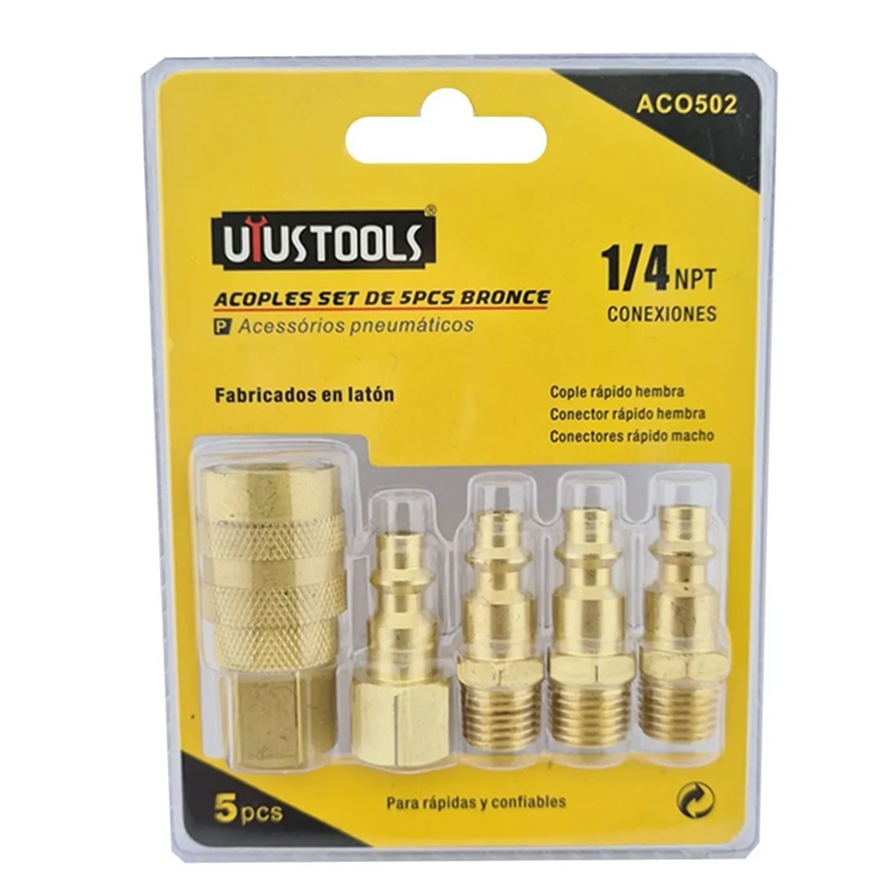 KIT UYUSTOOLS JGO ACCESORIO ACOPLES RAPIDO P/ COMPRESOR 5PCS ACO502 - 1