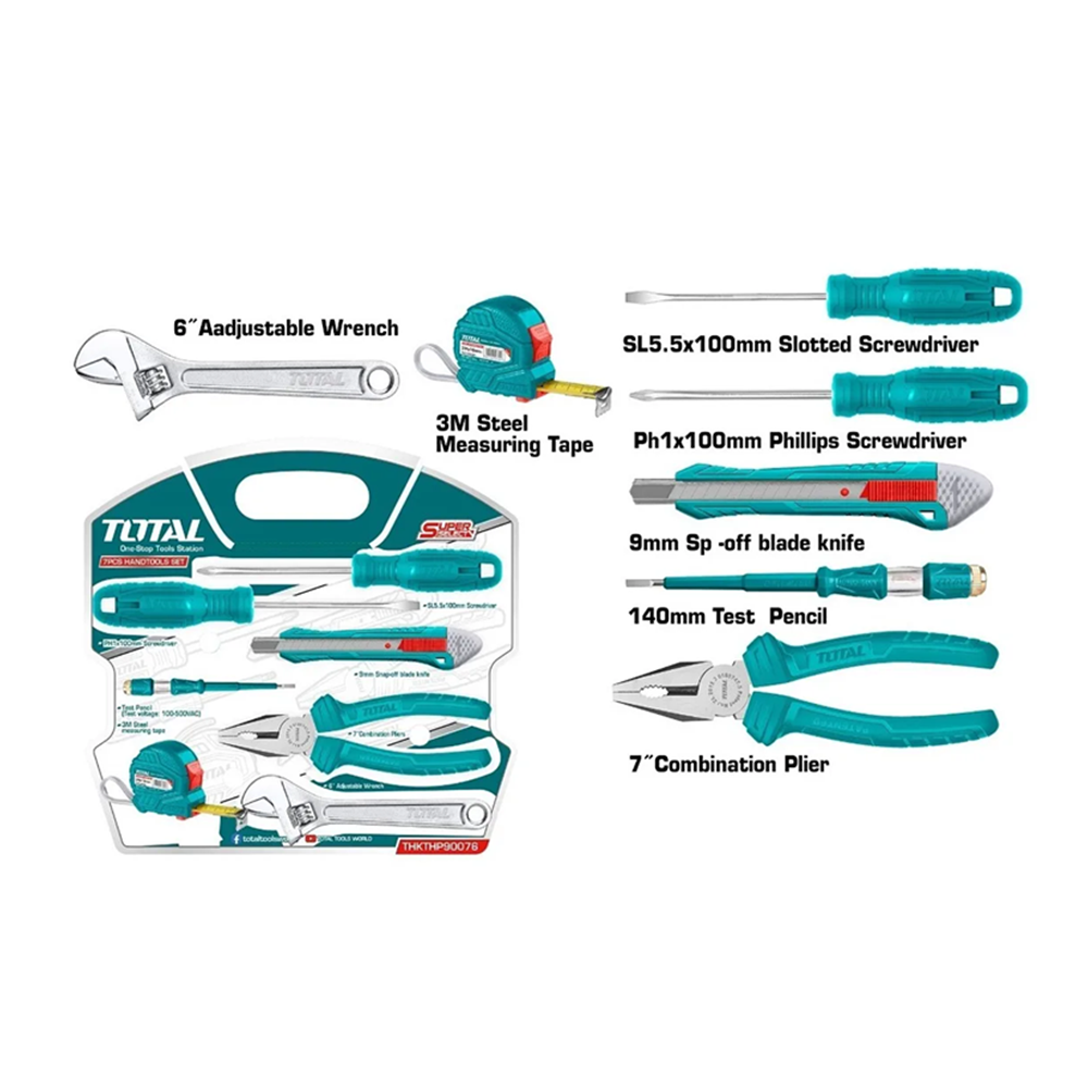 JUEGO DE HERRAMIENTAS MANUALES MULTIUSOS 7 PIEZAS TOTAL THKTHP90076 - 2