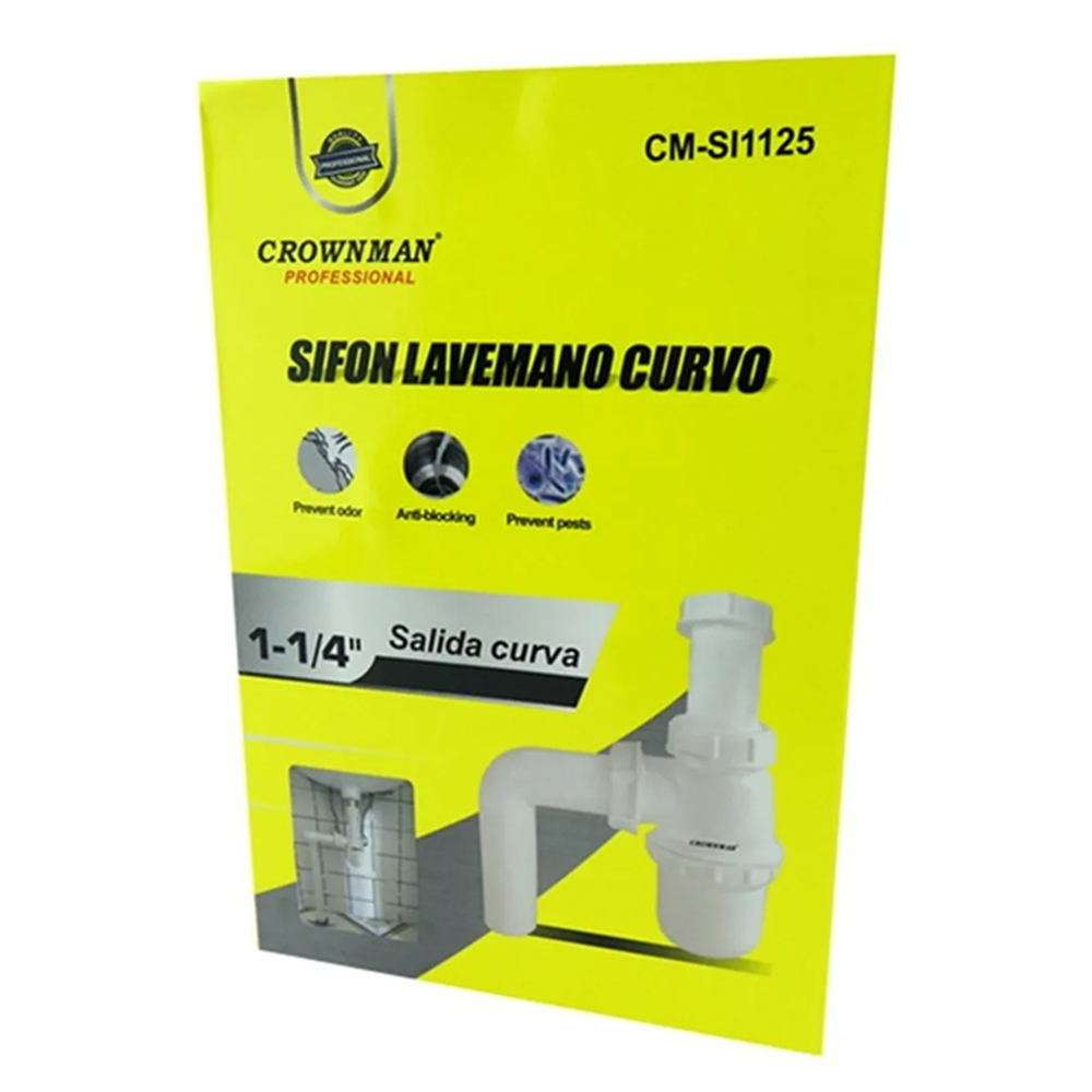 SIFON CROWNMAN LAVAMANOS SALIDA CURVA 1-1/4 PULGADA DESAGUE BAÑO CMSI1125 - 2