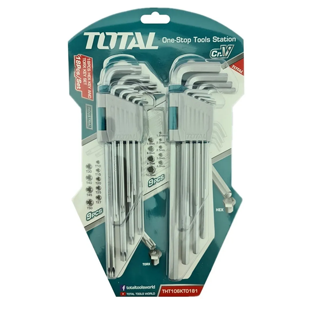 SET LLAVES TOTAL TOOLS ALLEN HEXAGONAL ESTRELLA THT106KT0181 18 PIEZAS - 1