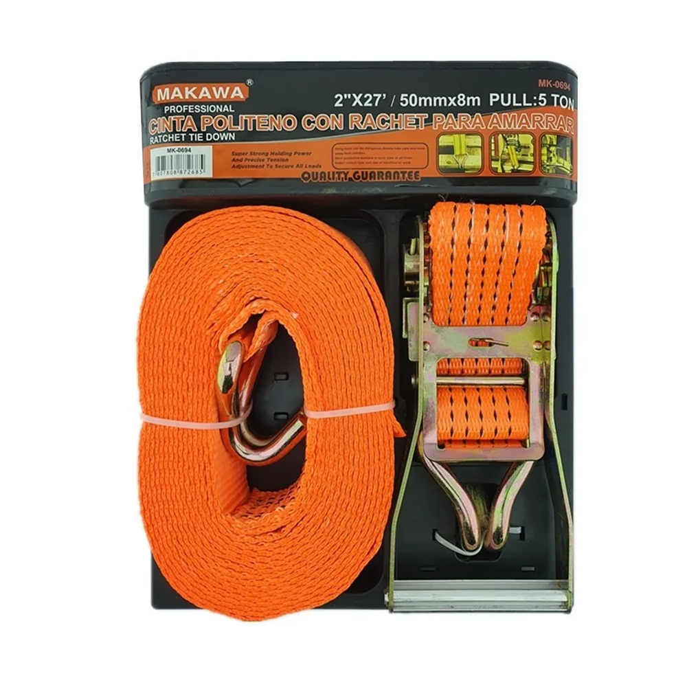 ESLINGA MAKAWA CINTA AMARRE CON RATCHET 2 PULGADA X 27 FT MK0694 - 1