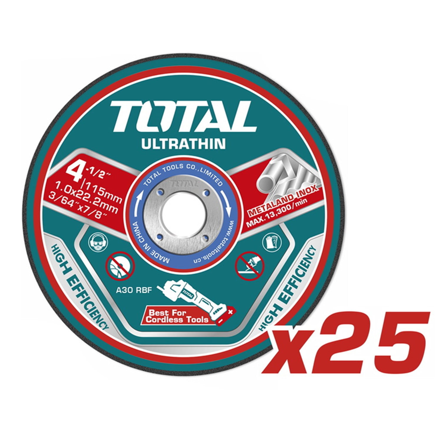 DISCO DE CORTE 115MM P/ METAL ACERO INOXIDABLE 25 UND TOTAL - 2