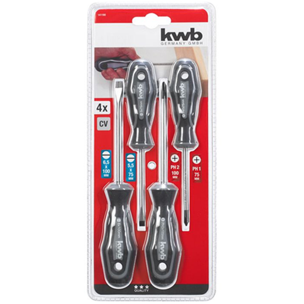KIT SET JUEGO DESTORNILLADORES 4 PIEZAS KWB 141190 - 2