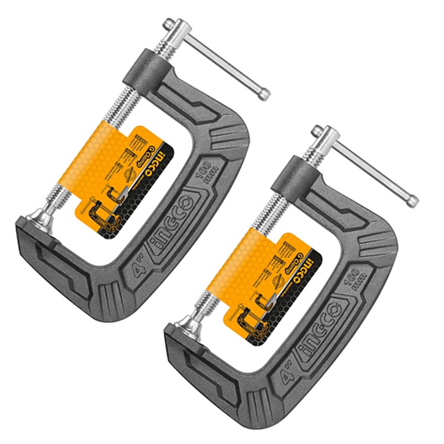 PACK 2 PRENSA TIPO C 4 PULGADAS (100MM) INGCO HGC0104 - 1