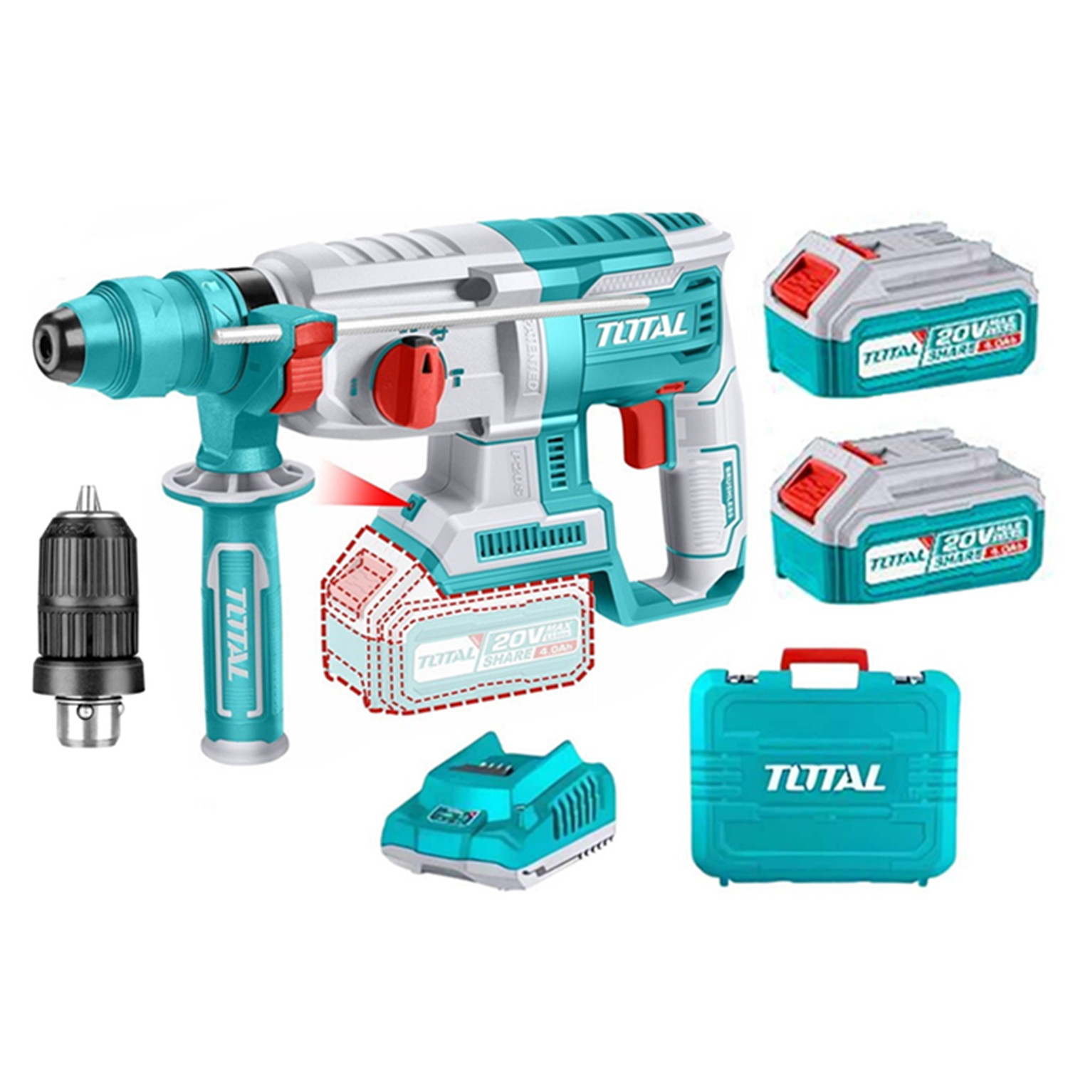 ROTOMARTILLO 20V SDS PLUS 2BAT+ CARG TOTAL TRHLI202289 - 1