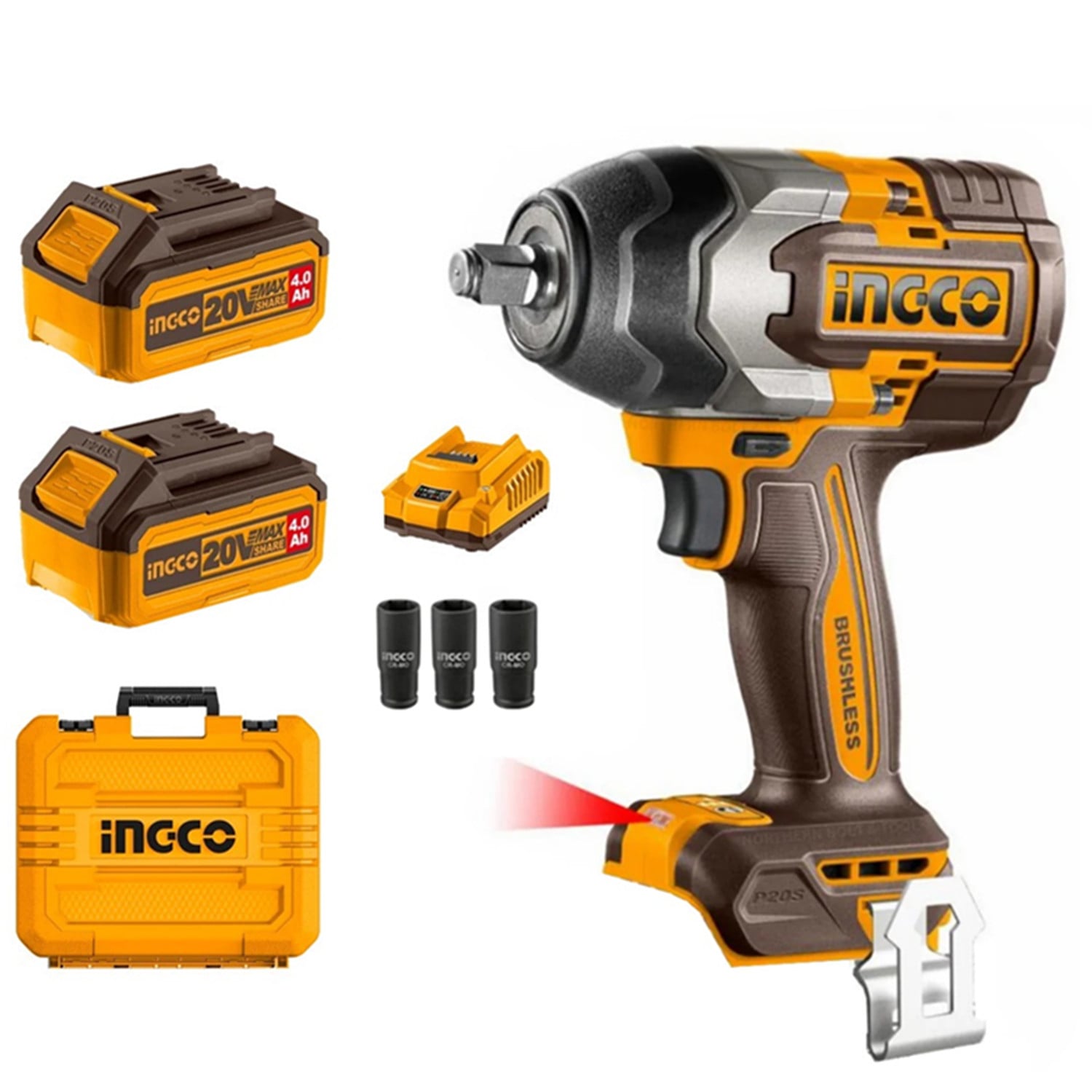 TALADRO PISTOLA LLAVE IMPACTO 20V 2BAT+ CARG 850NM INGCO - 1