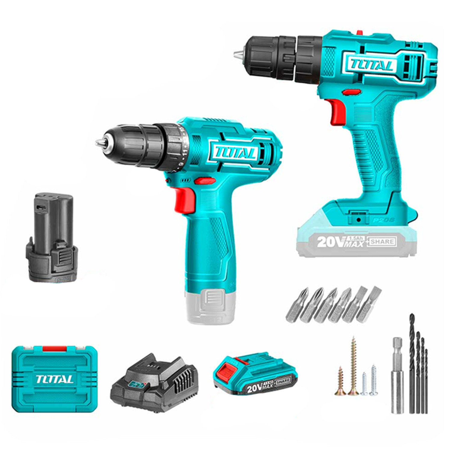 KIT TALADRO 20V + TALADRO ATORNILLADOR 12V TOTAL TCKLI20122 - 1