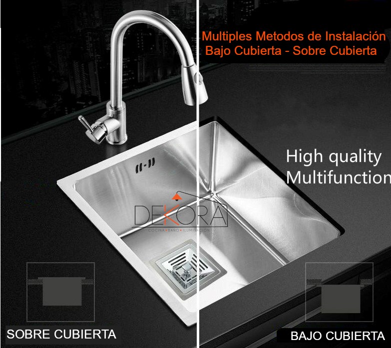 LAVAPLATOS DEKORA 39X36 CM 2MM PLATA EMPOTRAR SOBRE O BAJO CUBIERTA - 3