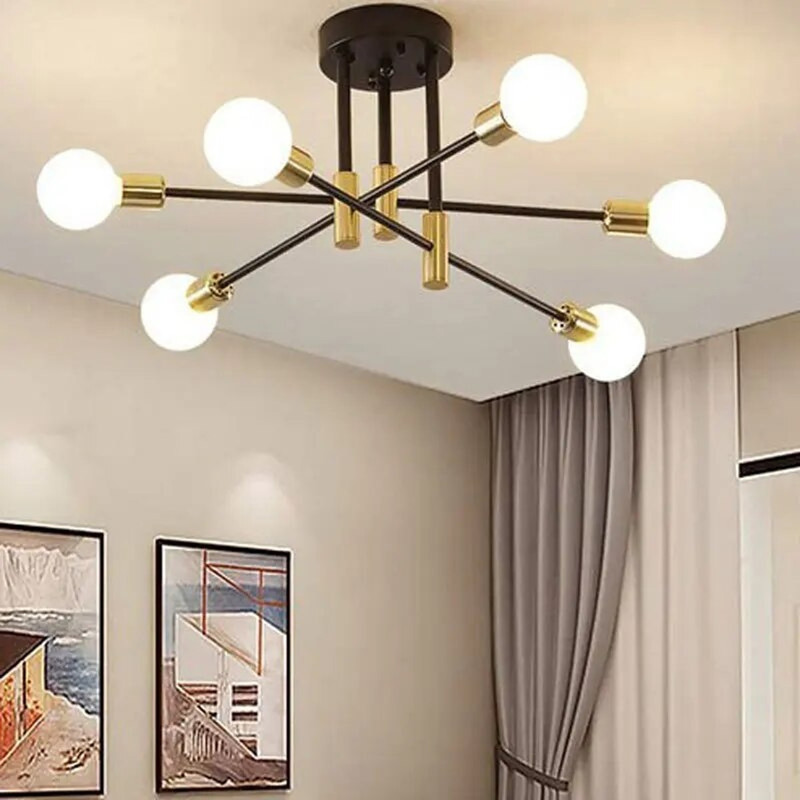 LAMPARA APLIQUE TECHO DEKORA MODELO ADALIA DORADA CON NEGRO 6 LUCES - 2