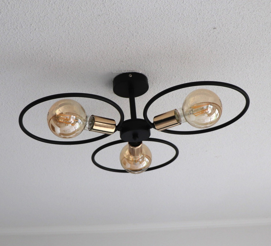 LAMPARA APLIQUE TECHO DEKORA MODELO SENSA MODERNA NEGRO DORADO 3 LUCES - 2