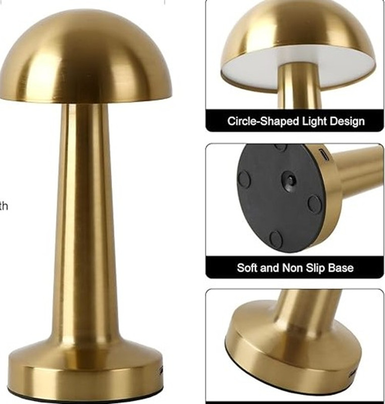 LAMPARA TOUCH DEKORA MODELO HONGO COLOR DORADO RECARGABLE - 3