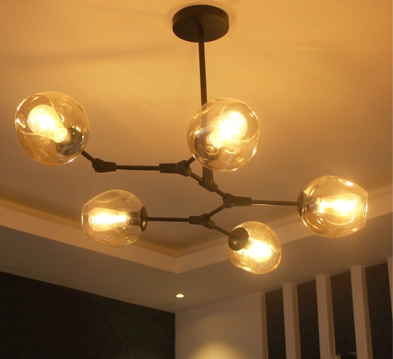 LAMPARA AMBAR - 5 FOCOS VIDRIO METAL NEGRO DEKORA DK-20 BK - 2