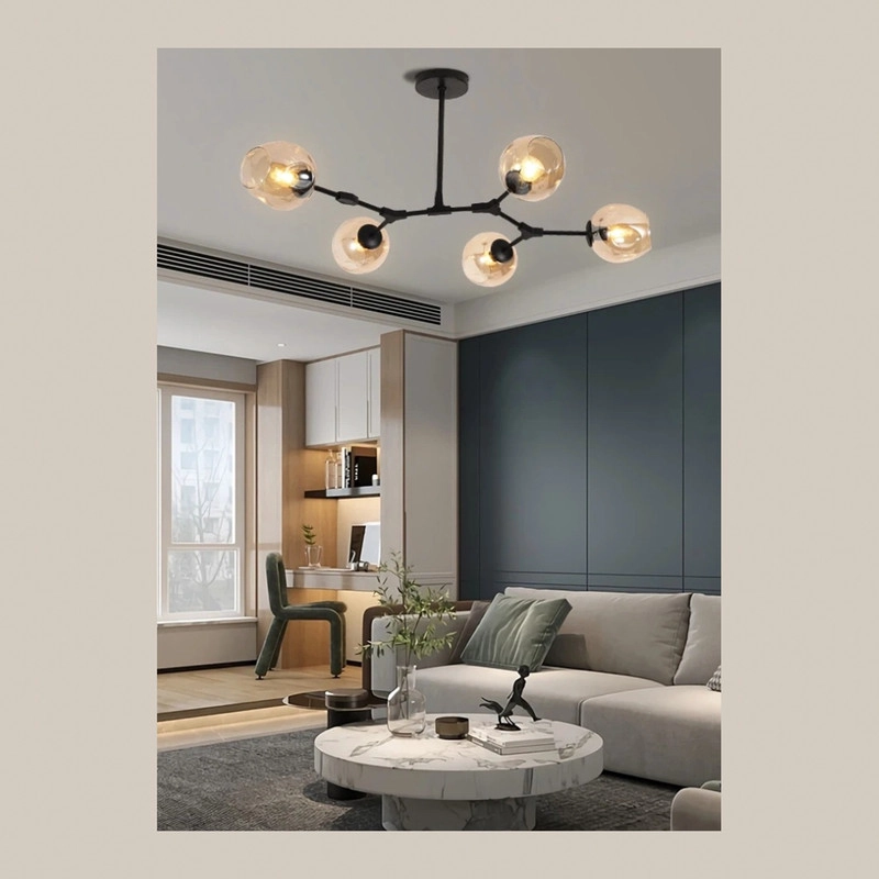LAMPARA AMBAR - 5 FOCOS VIDRIO METAL NEGRO DEKORA DK-20 BK - 3