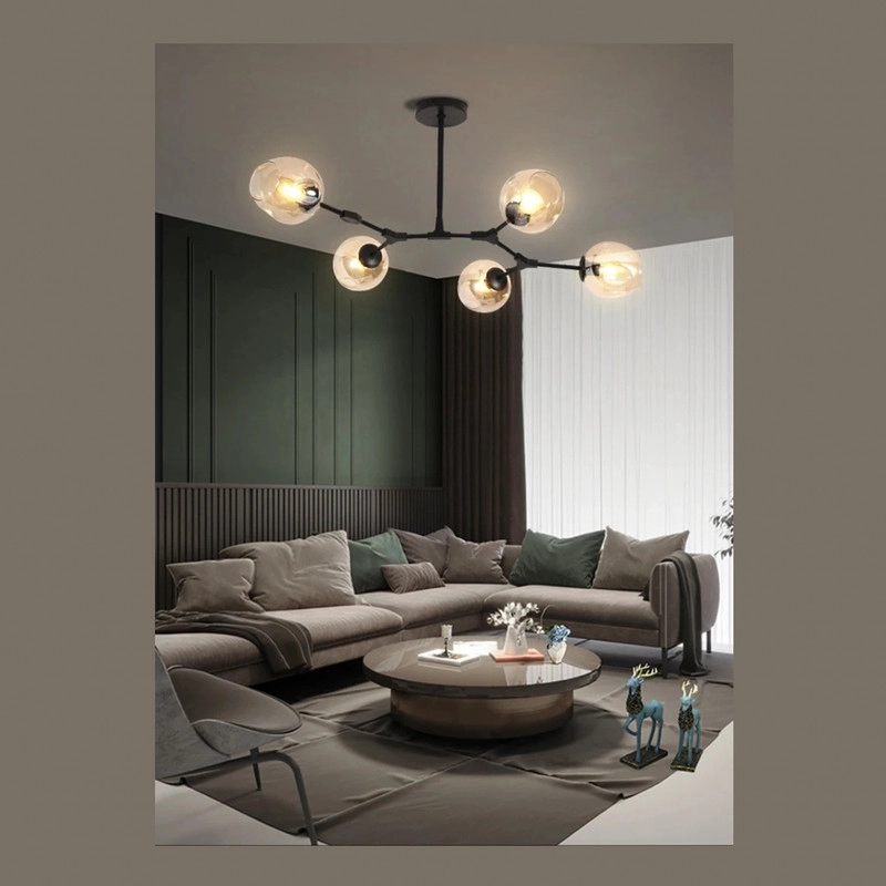 LAMPARA AMBAR - 5 FOCOS VIDRIO METAL NEGRO DEKORA DK-20 BK - 5
