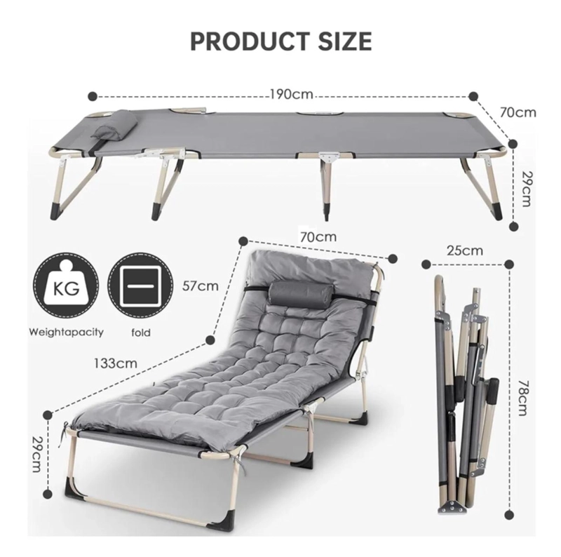 CAMA PORTATIL PREMIUM GRAN TAMAÑO 190X70X29 SILLA DE CAMPING PLEGABLE - 7