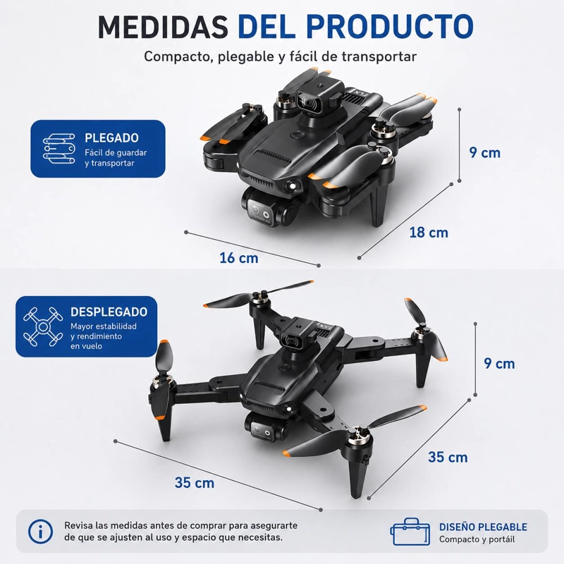 DRON PLEGABLE 4K GPS CON CAMARA DUAL, EVASION 360°, CONTROL Y BOLSO - 3