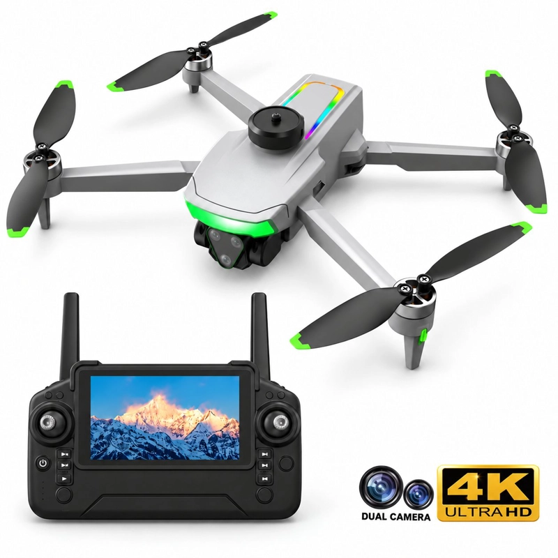 DRON PLEGABLE DIF FP-L990 4K GRIS DOBLE CAMARA PANTALLA 5,5 PULGADAS 2 BATERIAS BRUSHLESS Y ESTUCHE - 1