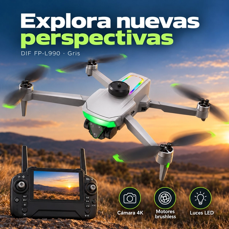 DRON PLEGABLE DIF FP-L990 4K GRIS DOBLE CAMARA PANTALLA 5,5 PULGADAS 2 BATERIAS BRUSHLESS Y ESTUCHE - 2