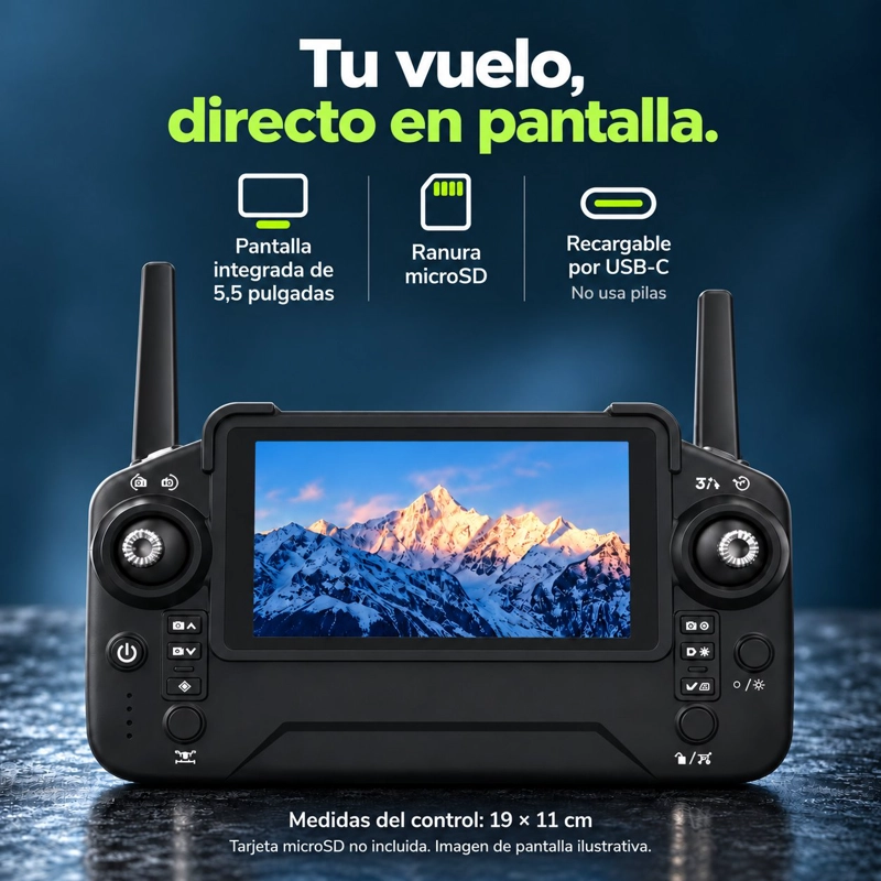 DRON PLEGABLE DIF FP-L990 4K GRIS DOBLE CAMARA PANTALLA 5,5 PULGADAS 2 BATERIAS BRUSHLESS Y ESTUCHE - 3