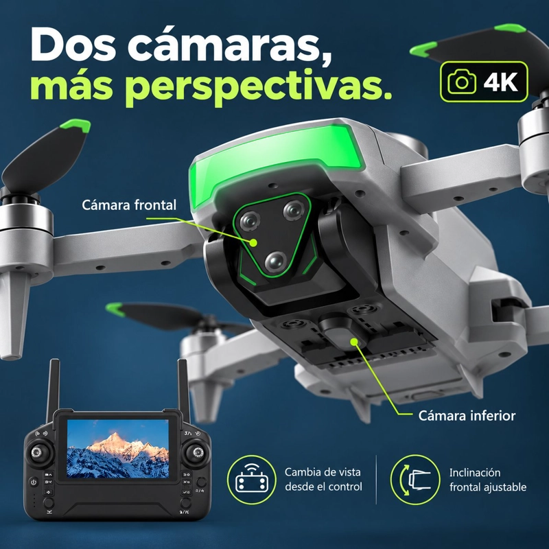 DRON PLEGABLE DIF FP-L990 4K GRIS DOBLE CAMARA PANTALLA 5,5 PULGADAS 2 BATERIAS BRUSHLESS Y ESTUCHE - 4