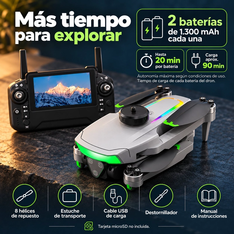 DRON PLEGABLE DIF FP-L990 4K GRIS DOBLE CAMARA PANTALLA 5,5 PULGADAS 2 BATERIAS BRUSHLESS Y ESTUCHE - 8
