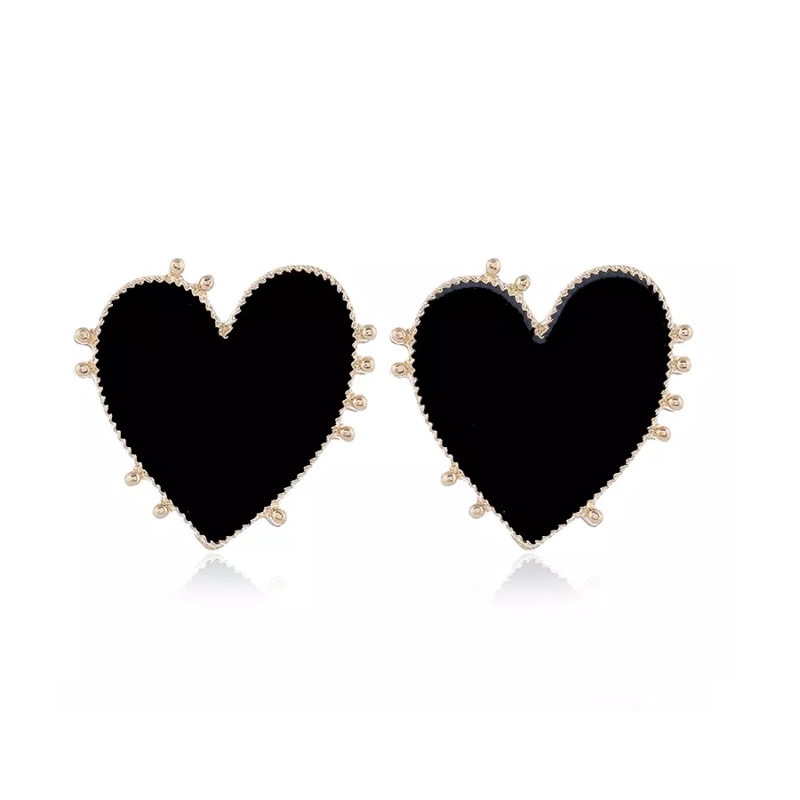 AROS PENDIENTES DISEÑO CORAZON NEGRO ESMALTADO - 1