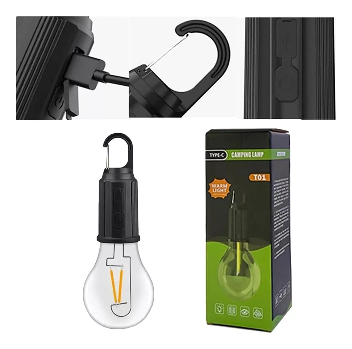 LAMPARA PORTÁTIL TIPO AMPOLLETA LED CAMPING RECARGABLE - 1