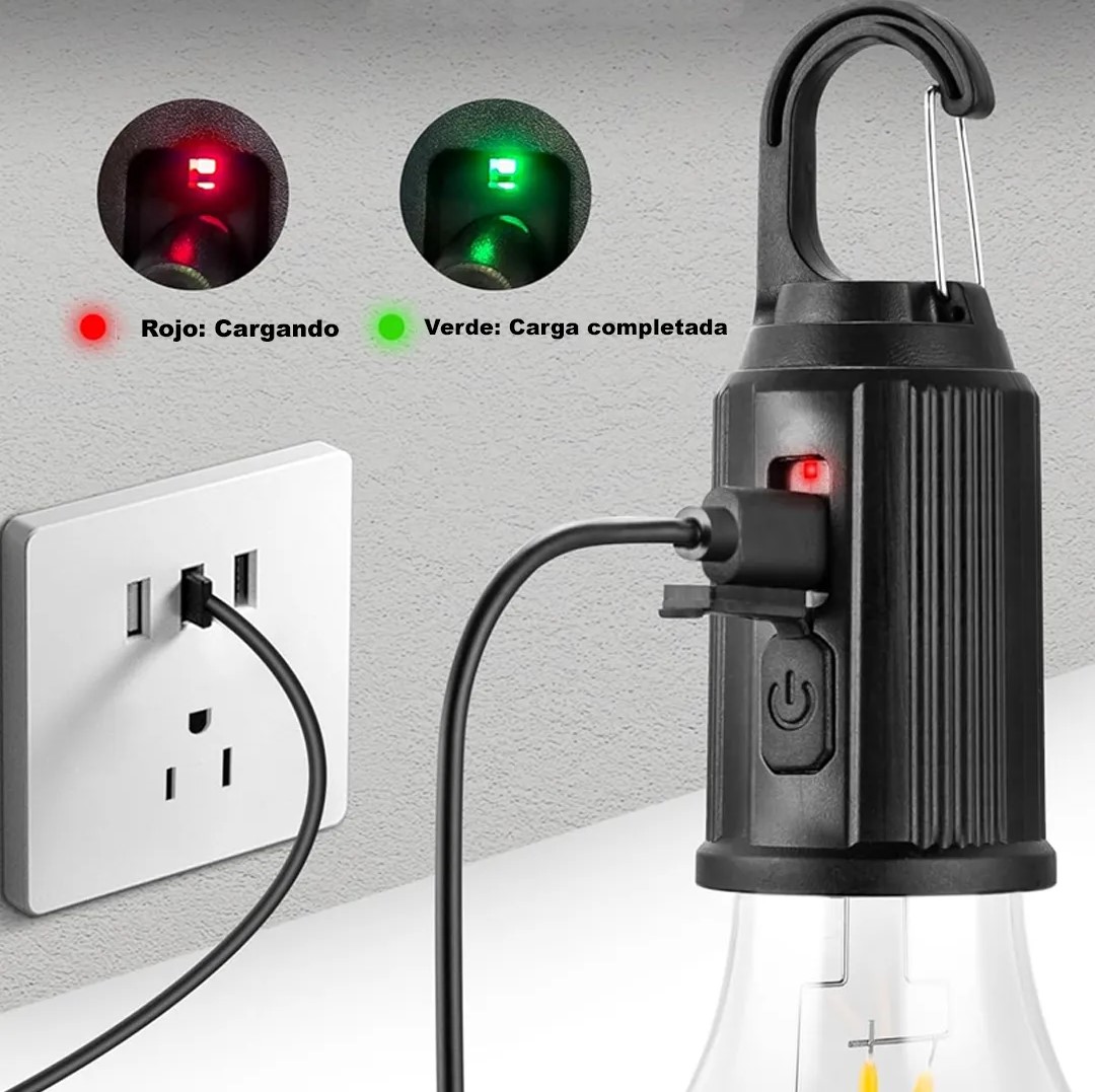 LAMPARA PORTÁTIL TIPO AMPOLLETA LED CAMPING RECARGABLE - 2