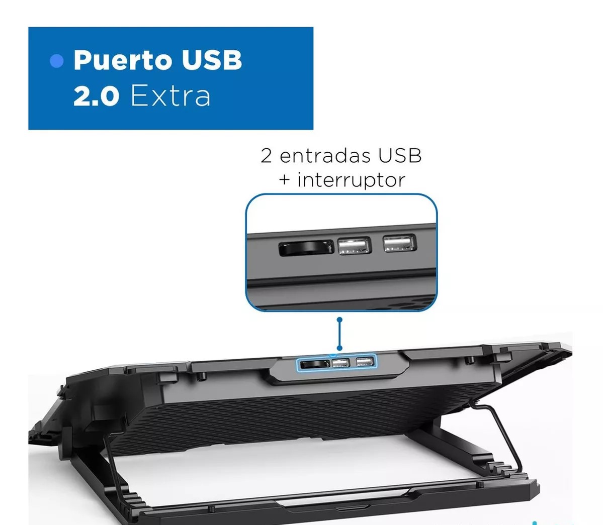 BASE PARA LAPTOP, COOLER 5 VENTILADORES ENFRIADOR NOTEBOOK LUZ 2 USB - 2