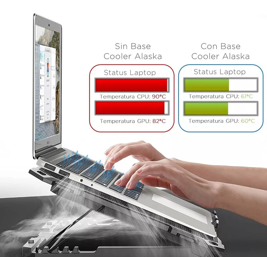 BASE PARA LAPTOP, COOLER 5 VENTILADORES ENFRIADOR NOTEBOOK LUZ 2 USB - 3