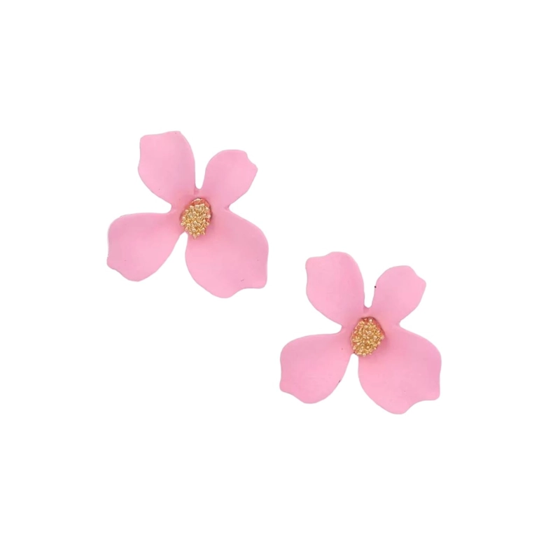 AROS MUJER DISEÑO FLOR COLOR ROSADO - 1