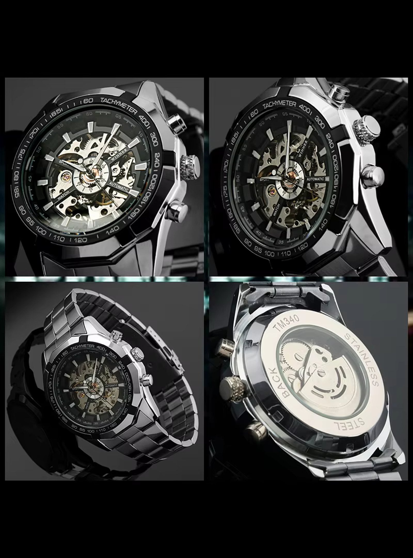 RELOJ AUTOMATICO TM340-SB SKELETON, CORREA METALICA Y DISEÑO PREMIUM - 2