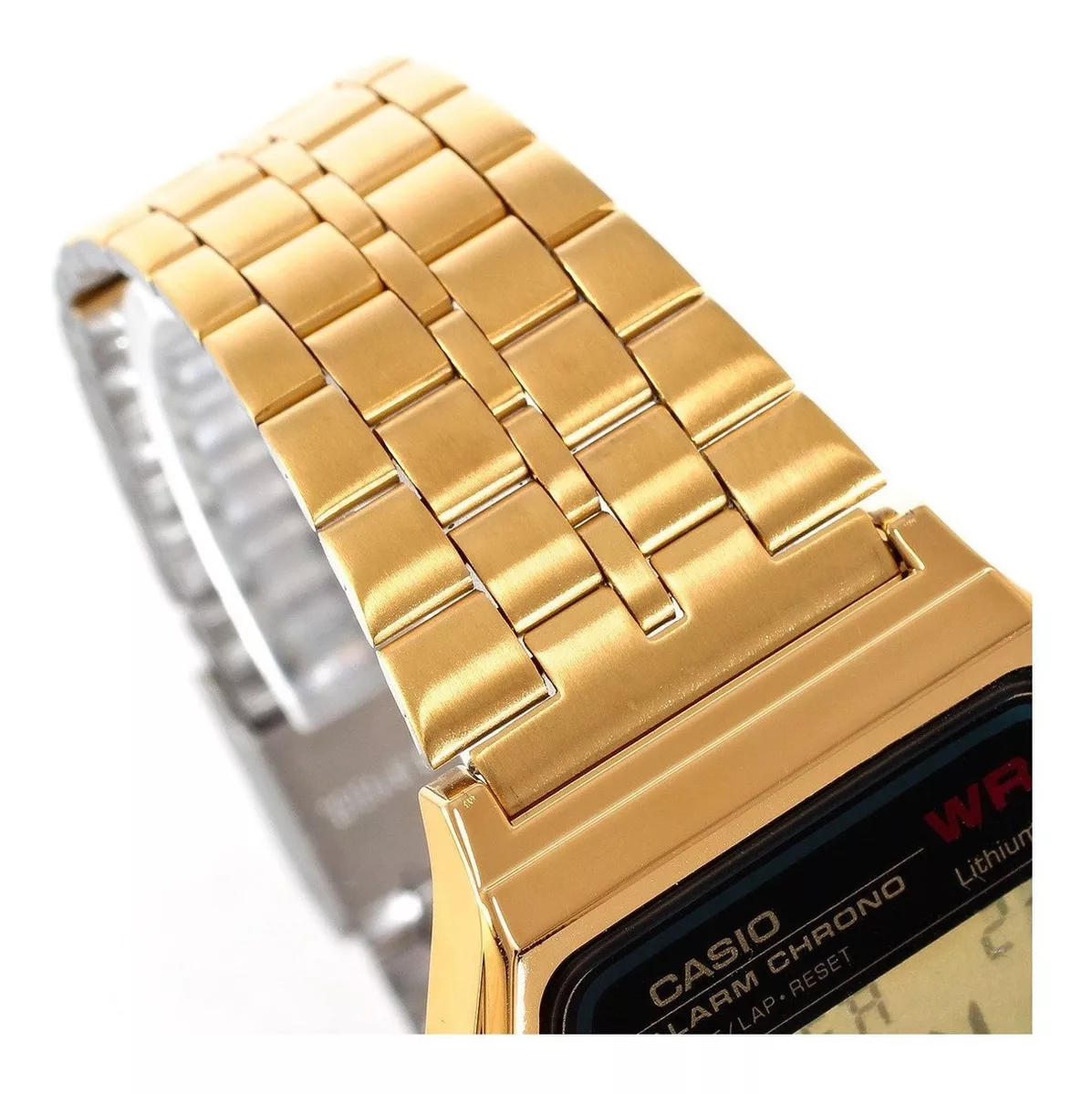 RELOJ DE PULSERA CASIO VINTAGE A-159WGEA-1 DE CUERPO COLOR DORADO, DIGITAL, FONDO NEGRO, CON CORREA - 2