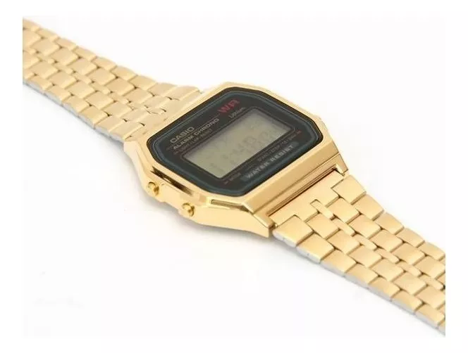RELOJ DE PULSERA CASIO VINTAGE A-159WGEA-1 DE CUERPO COLOR DORADO, DIGITAL, FONDO NEGRO, CON CORREA - 3