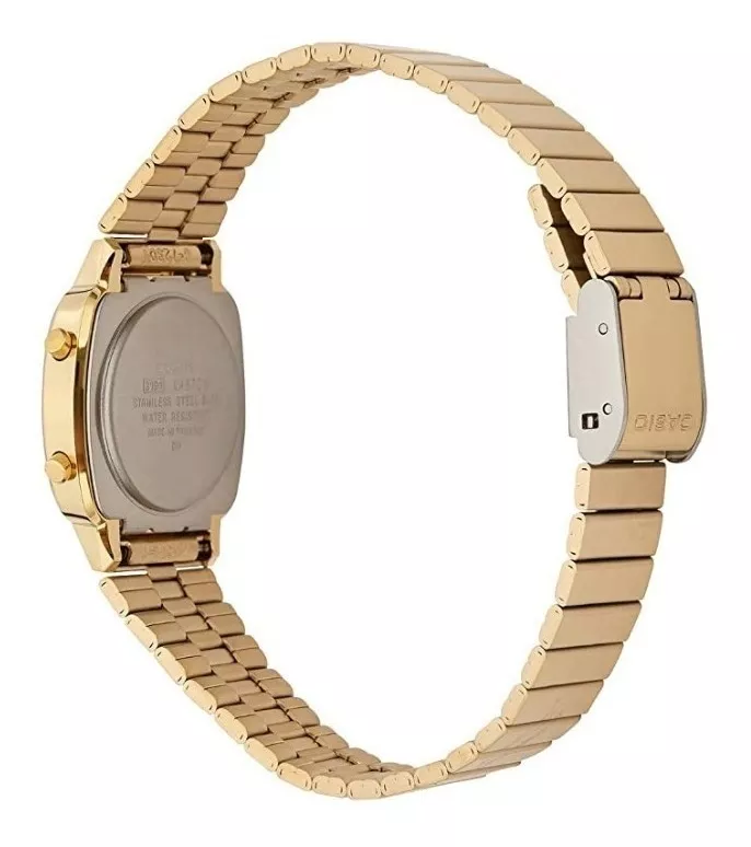 RELOJ DE PULSERA CASIO VINTAGE A-159WGEA-1 DE CUERPO COLOR DORADO, DIGITAL, FONDO NEGRO, CON CORREA - 4
