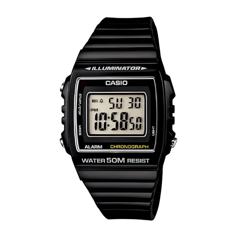 RELOJ CASIO ORIGINAL HOMBRE W-215H-1AV 50M FECHA COLOR DE LA MALLA NEGRO COLOR DEL FONDO GRIS - 1