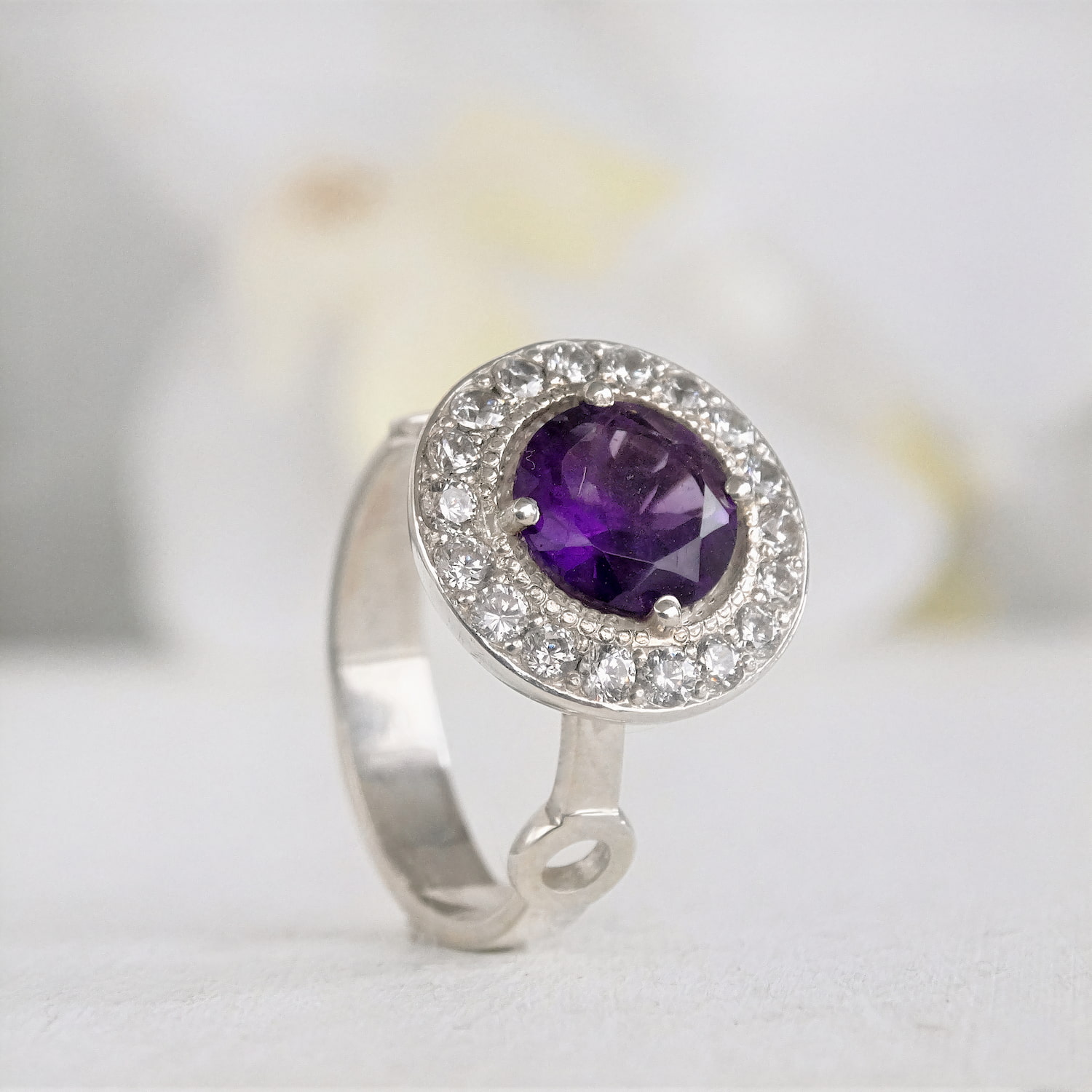 ANILLO DE MUJER PLATA 950 CON AMATISTA NATURAL - 2