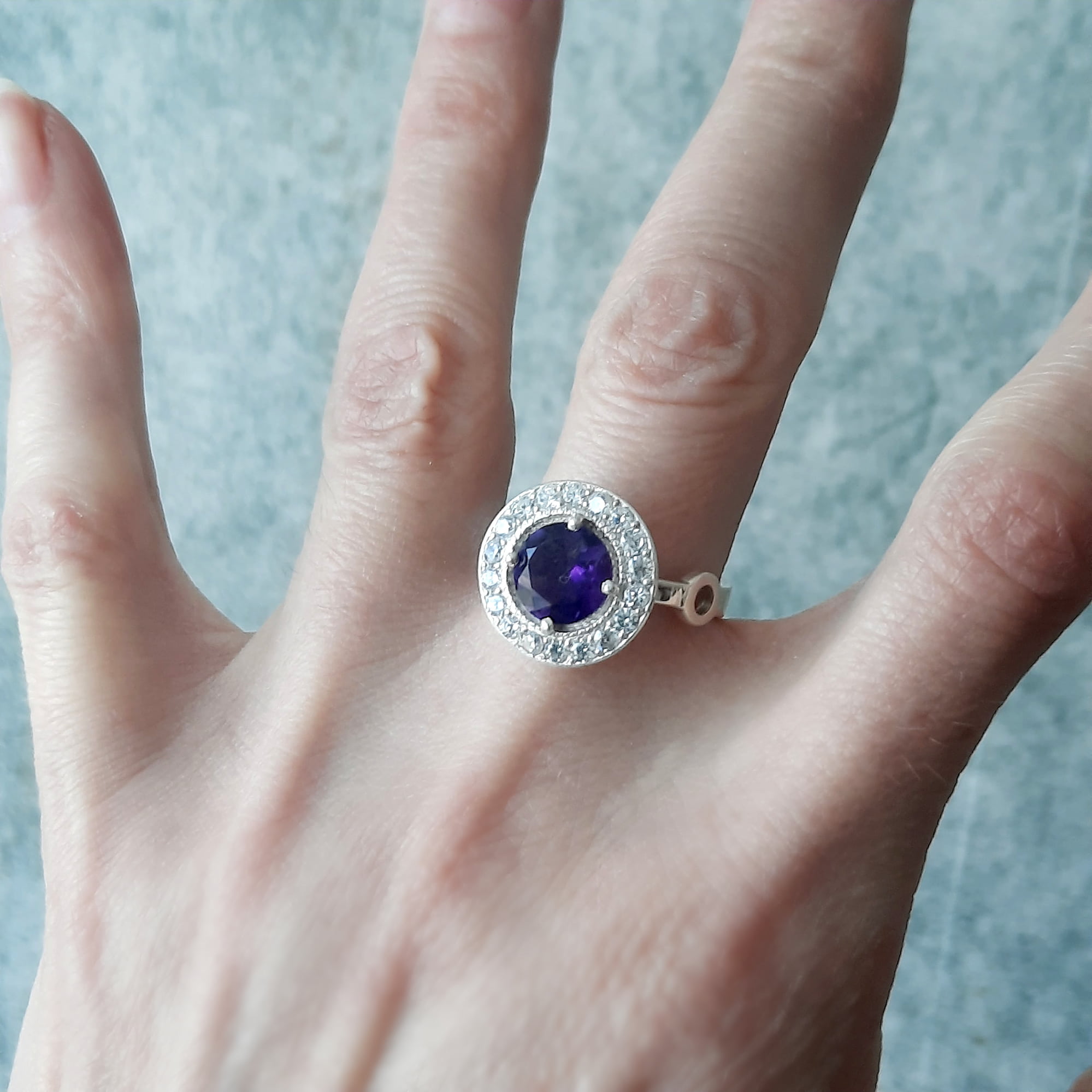ANILLO DE MUJER PLATA 950 CON AMATISTA NATURAL - 5