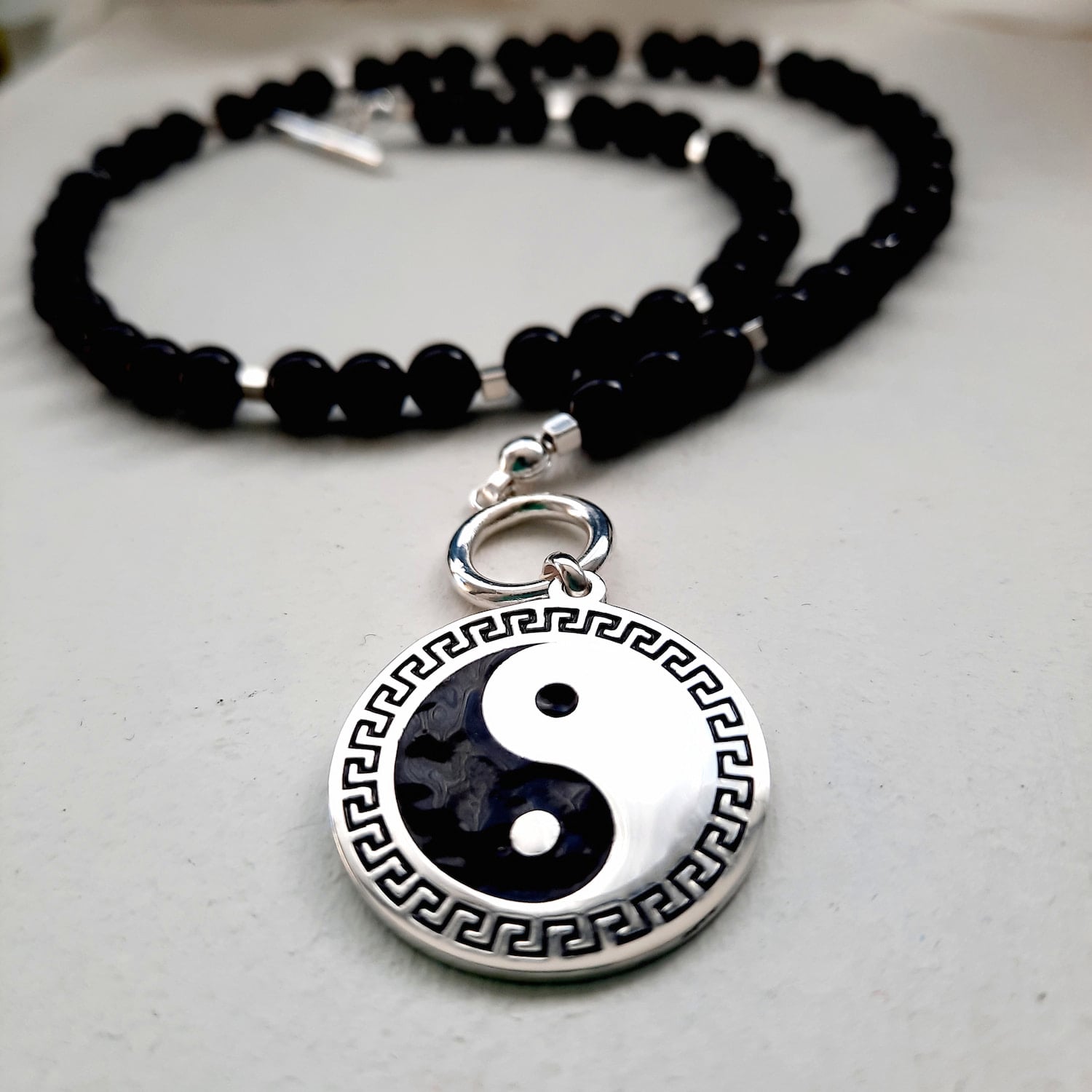 COLLAR DE ONIX NATURAL CON COLGANTE DE PLATA PARA MUJER - 2