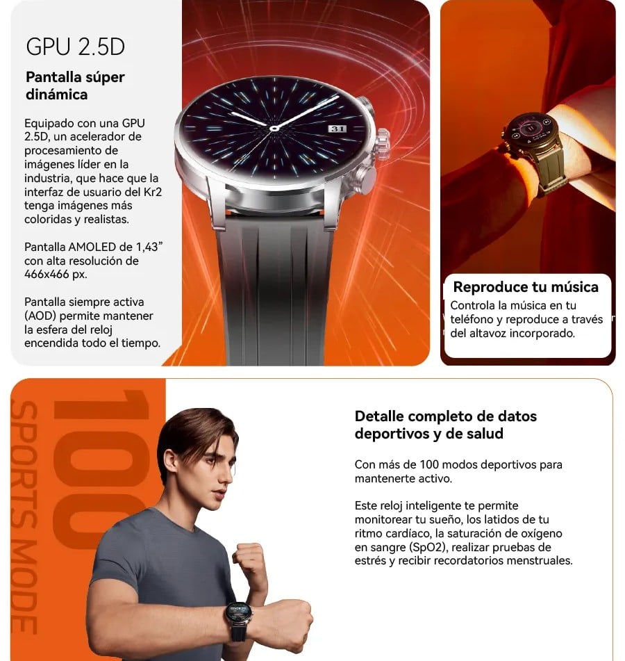 SMARTWATCH KR2 KIESLECT GRIS LLAMADAS Y 2 CORREAS - 2
