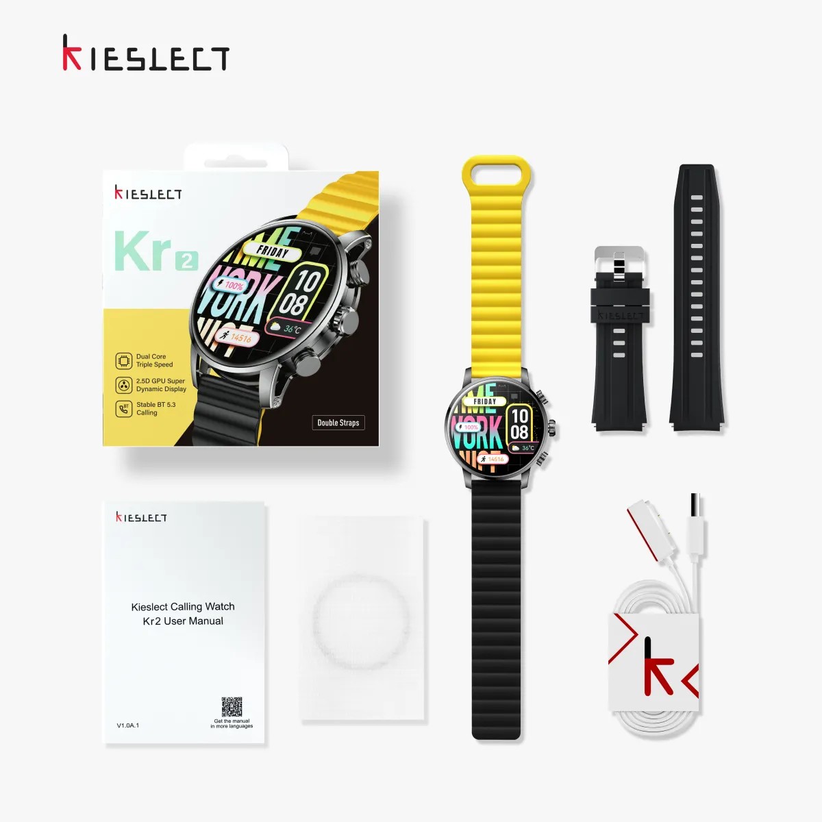 SMARTWATCH KR2 KIESLECT GRIS LLAMADAS Y 2 CORREAS - 9
