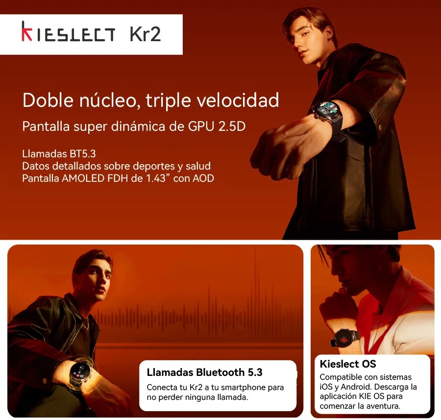 SMARTWATCH KR2 KIESLECT GRIS LLAMADAS Y 2 CORREAS - 10