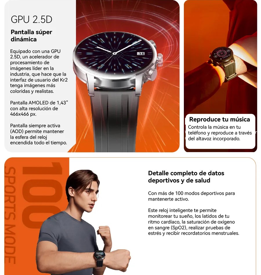 SMARTWATCH KR2 KIESLECT PLATEADO LLAMADAS Y 2 CORREAS - 8