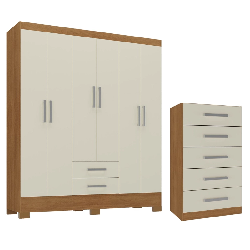 COMBO CLOSET 6 PUERTAS + COMODA 5 CAJONES OFF WHITE R6205 - 1
